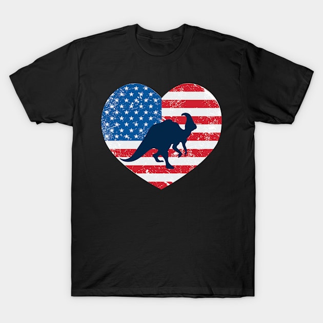 American Flag Heart Love Dinosaurs Usa Patriotic 4Th Of July T-Shirt by JaroszkowskaAnnass